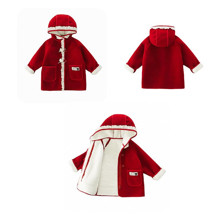 2025 Girls' Fleece Hooded Winter Woolen Coat - Fashionable & Stylish