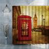 London Big Ben Rote Telefonzelle Retro Badezimmer Duschvorhang Wasserdicht Polyesterstoff Heimdekoration Kunst Badezimmer Vorhänge