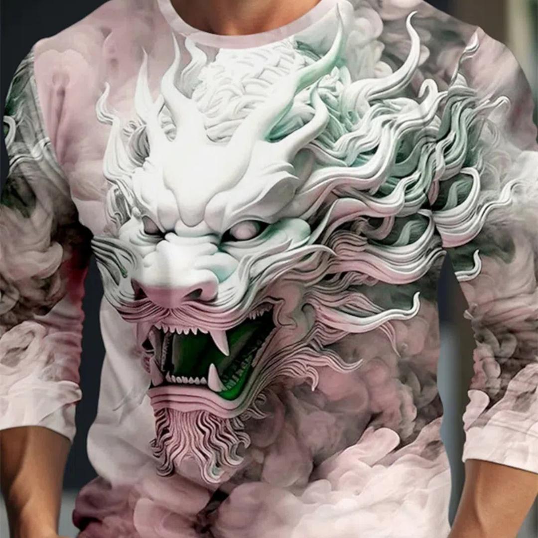 

Весенне-осенняя мужская футболка с 3D-принтом в виде цифрового дракона, с длинным рукавом и круглым вырезом, повседневная мужская футболка, топы, стираные графические футболки XS