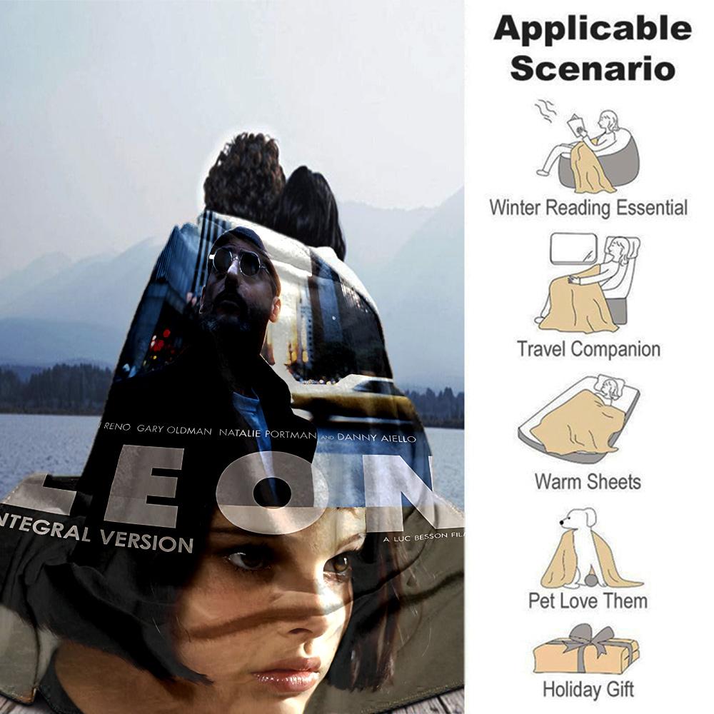 Leon Movie Poster Flannel Blanket Super Soft Warm Cozy Blanket for Sofa Bed Office Travel All‑Season Home Decor Gift