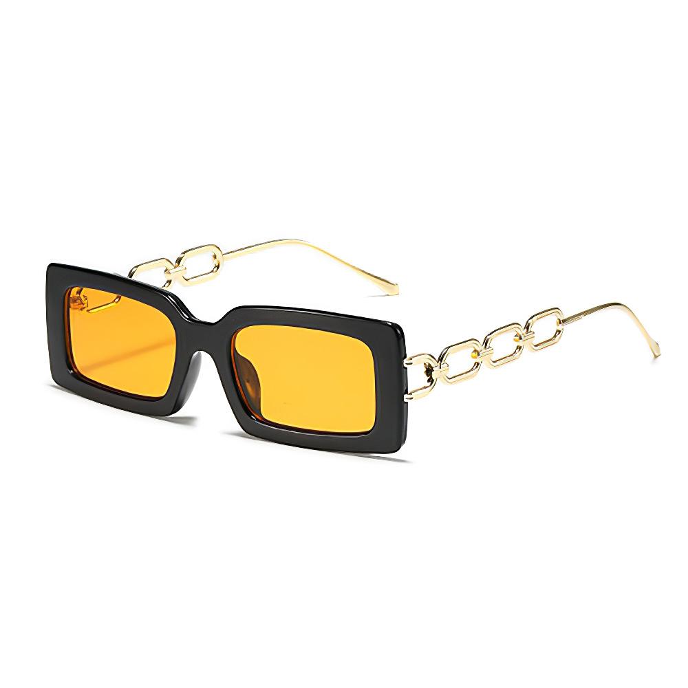 Vintage Sunglasses for Women Fashionable Metal Chain Decoration Square Glasses Dark Lenses Modern Style Sunglasses Women