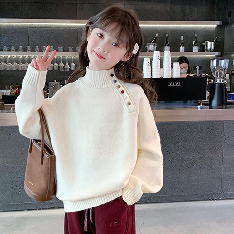 Girls' 2025 Autumn/Winter Thick Knit Turtleneck Sweater Pullover