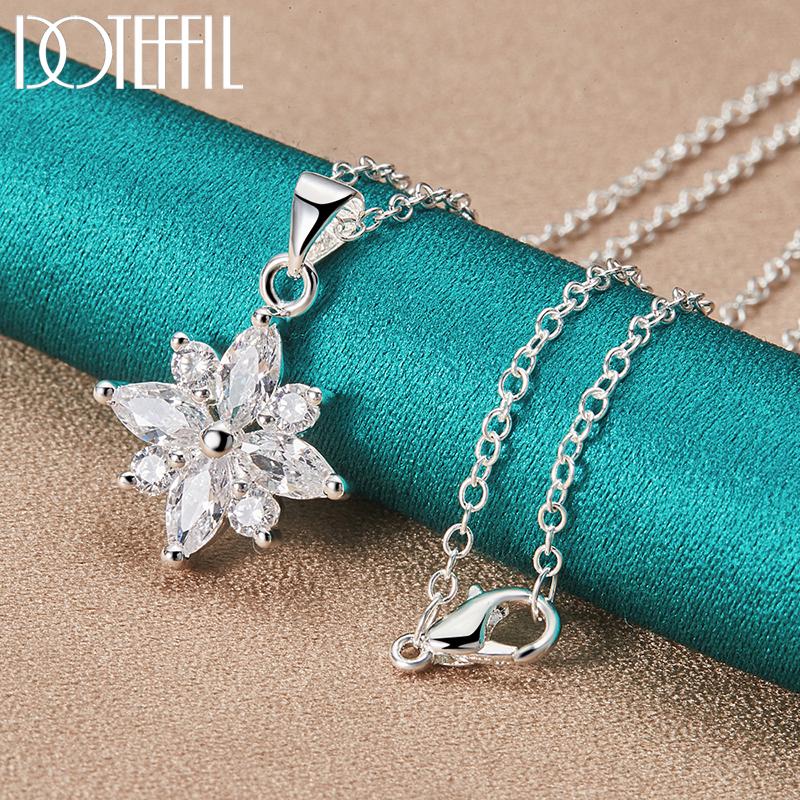 925 Sterling Silver AAA Zircon Flower Pendant Necklace 16-30 Chain For Woman Fashion Wedding Engagement Charm Jewelry