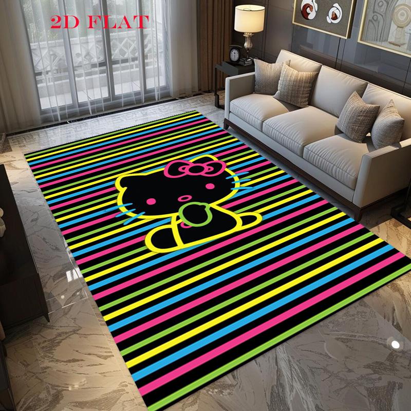 Hello Kitty Neon Stripes carpet Camping Trip Suitable For All Seasons Nap carpet Outdoor Plush carpet Bedroom