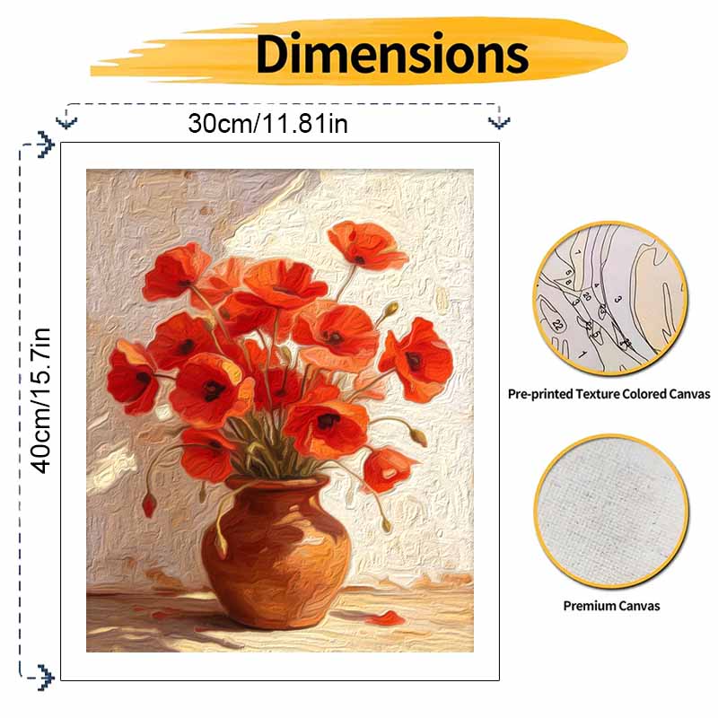 Oil painting digital painting kit handmade diy painting poppy flower in vase home decoration painting