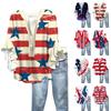 Summer Women's Tops V Neck Seven Sleeve Shirt Independence Day Printed Tops Casual Shirt