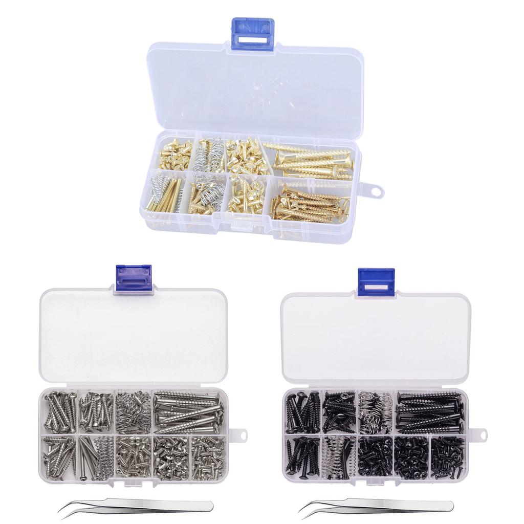 Guitar Screws Assortment Box Kits for Electric Guitar Tuner, Switch, Neck Plate, with Springs, 9 Types, Total 173 Pieces