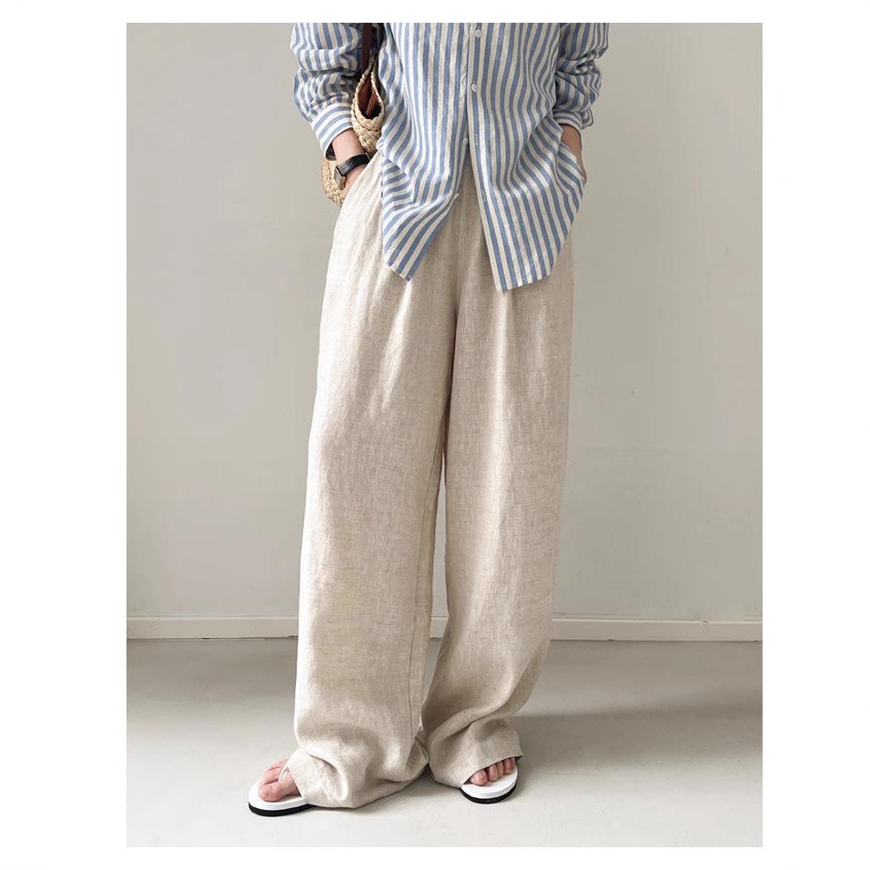 

Women s White Linen Wide-Leg Pants - Relaxed Casual Spring/Summer Trousers S
