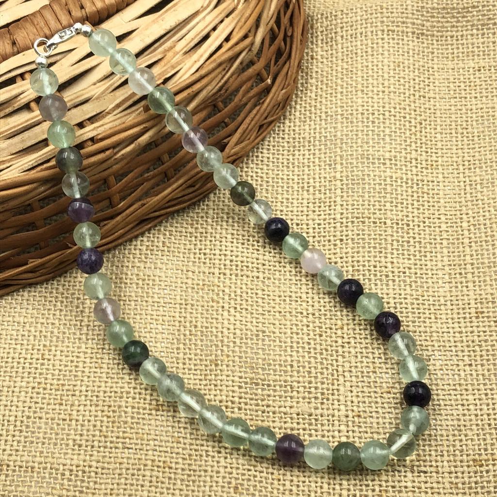 8mm Natural Multi Fluorite Gemstone Designer Beads Jewelry Handmade Choker Necklace 17-21" For Women 8BN-25