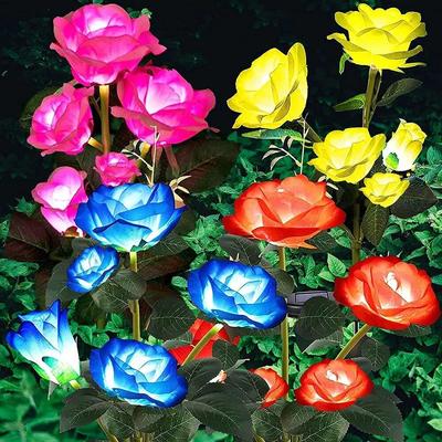 5 Head LED Solar Rose Lights Solar Simulation Rose Lamps Lawn Lights Night Lamp Landscape Garden Home Decoration Flower Light