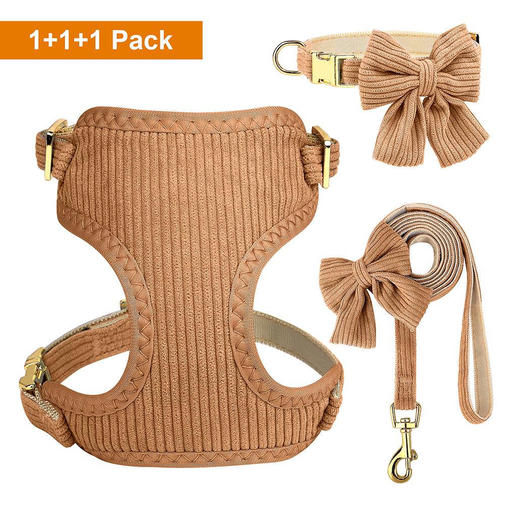 Cute Bowknot Dog Collar Harness Leash Set Dog Collar Leash WIth Bowtie Soft Harness Vest For Small Medium Dogs Outdoor Walking