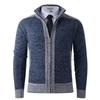 2025 Men's Solid Color Knit Zipper Cardigan - Thick Plus Velvet Coat for Autumn & Winter