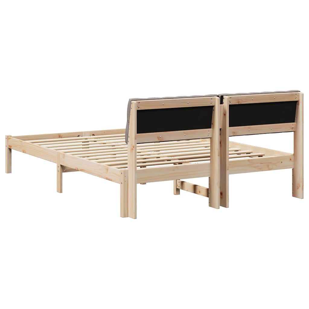 Brown and Taupe Bed Frame 140 X 200 Cm Solid Pine Wood