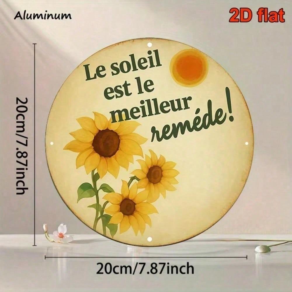 Vintage French Country Sunflower Metal Wall Art Sign 8 Inch Round Aluminum Plaque