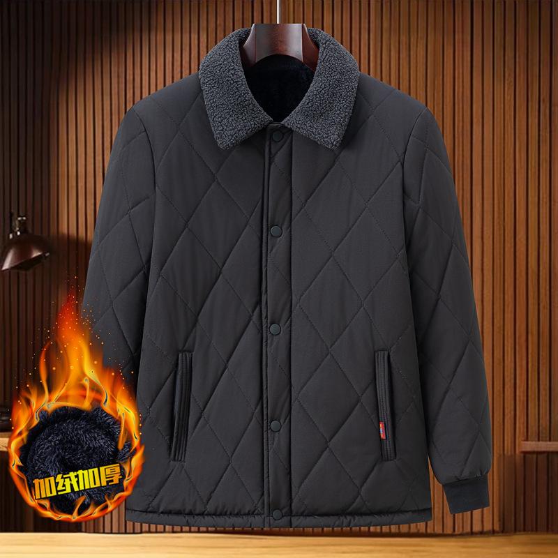 Men's Fleece-Lined Lapel Cotton Jacket - Casual, Warm Outerwear for Middle-Aged and Elderly Dads