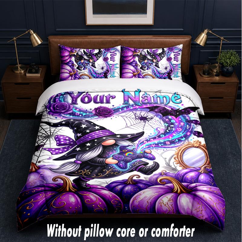 Gnome Theme Custom Text Or Name 3Pcs Bedding Set,1 Flat Sheet & 2 Pillowcases Personalized Home Bedding