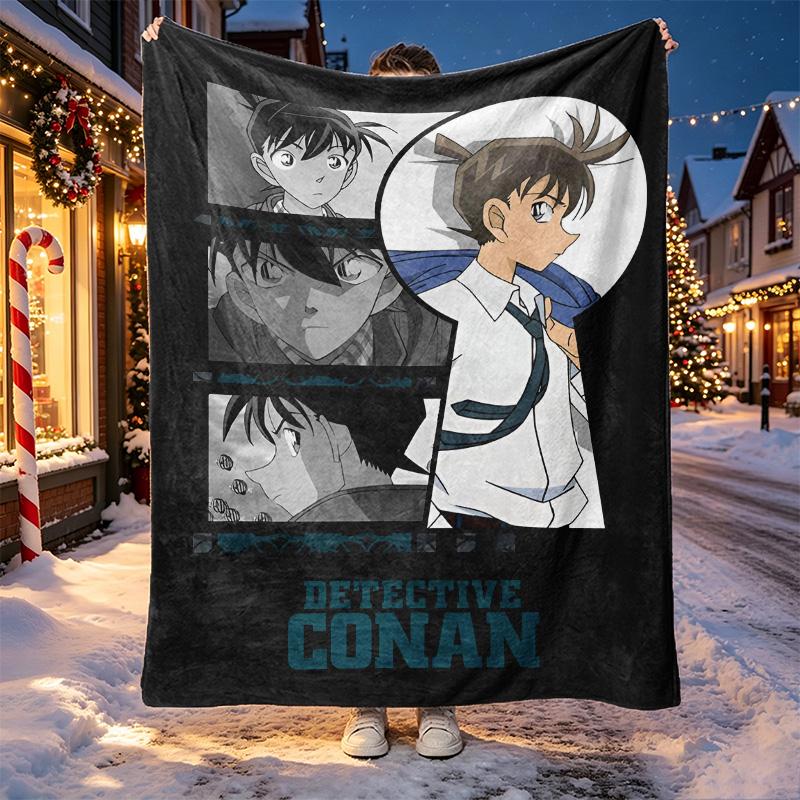 Detective Conan Pattern Blanket for Home Decoration, Bed, Sofa, Car Travel, Camping, Suitable for All Seasons, Birthday Christmas Gift