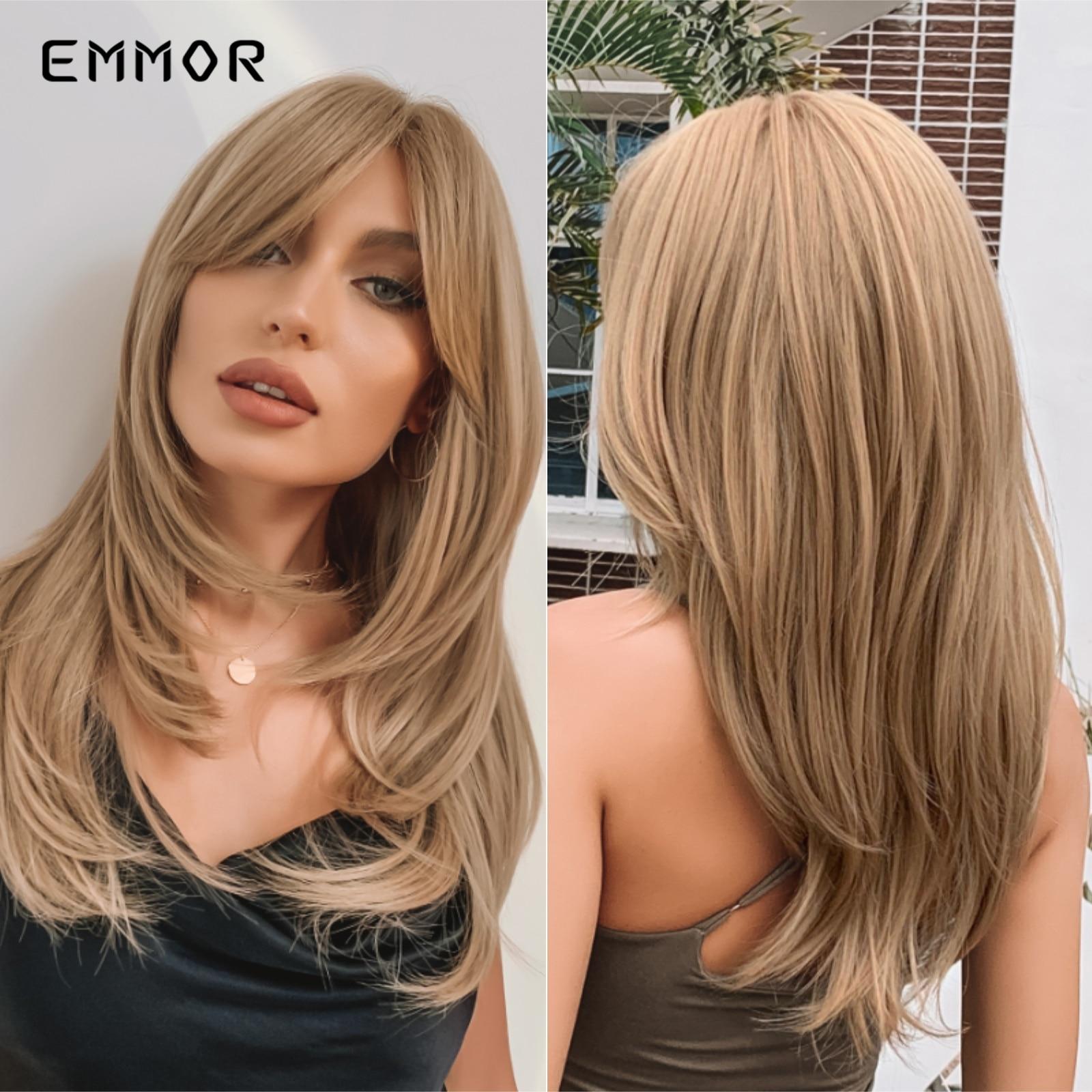 

Синтетический парик Ombre от черного до светло-русого цвета с челкой, парики для косплея, натуральные термостойкие парики для женщин, повседневный парик из волос