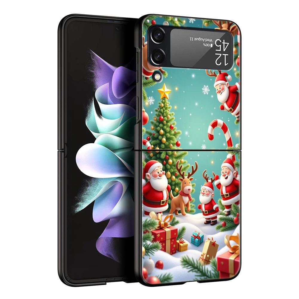 

New Year Christmas Hard PC Phone Case For Samsung Galaxy Z Flip 7 6 5 4 Black Cover For Galaxy Z Flip 3 Foldable Shell Funda Bag for Z Flip 7