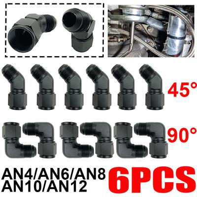 6Pcs 4AN 6AN 8AN 10AN 12AN Black Female To Male Union Flare 45 Degree 90 Degree Swivel Oil Fuel Hose Fitting Adapter Aluminium