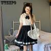 WTEMPO Fuste Lolita din dantelă Kawaii Femei Harajuku Vintage Volane Patchwork cu talie elastică Mini-fuste Moale Fată japonez Streetwear