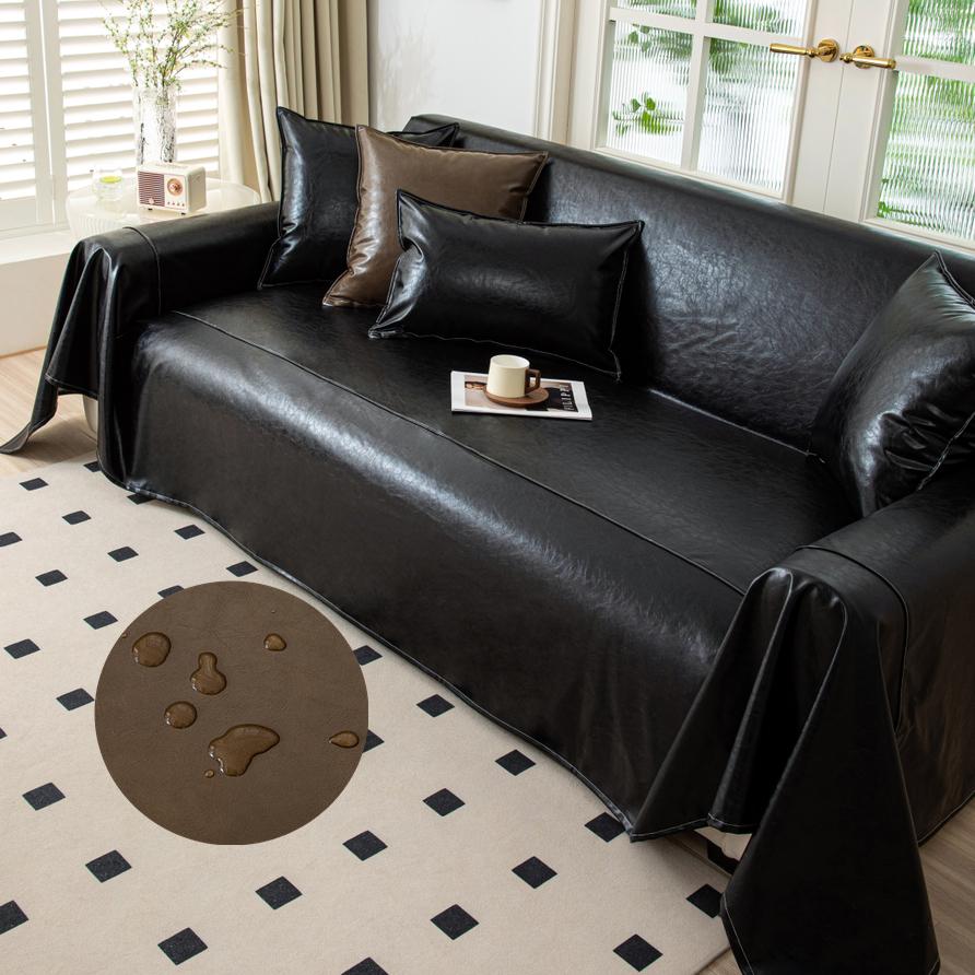 1234 Seater Waterproof Sofa Cover Artificial Leather Chaise Longue Slipcovers Armchair Protector Couch Cover for Living Room 180x130cm чёрный 5890₽