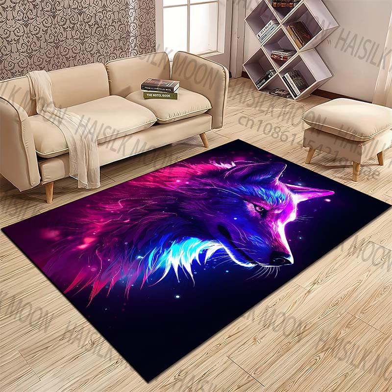 New product Neon-colored wolf portrait  Carpet for Living Room Bedroom Bedside Floor Mat Cloakroom Children Play Mat Area Rug
