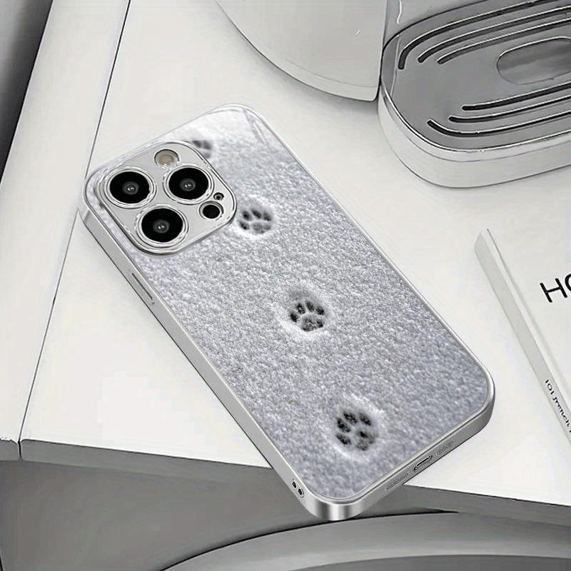 Snow Bear Paw Pattern Electroplated Silver Phone Case For Samsung Galaxy S25 S24 S23 Ultra Plus FE Tempered Glass Cover