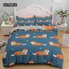 Cartoon Fox King Queen Duvet Cover Lovely Orange Animal Floral Bedding Set Kids Girls Flowers Plant 2/3pcs Polyester Quilt Cover Three Piece Set