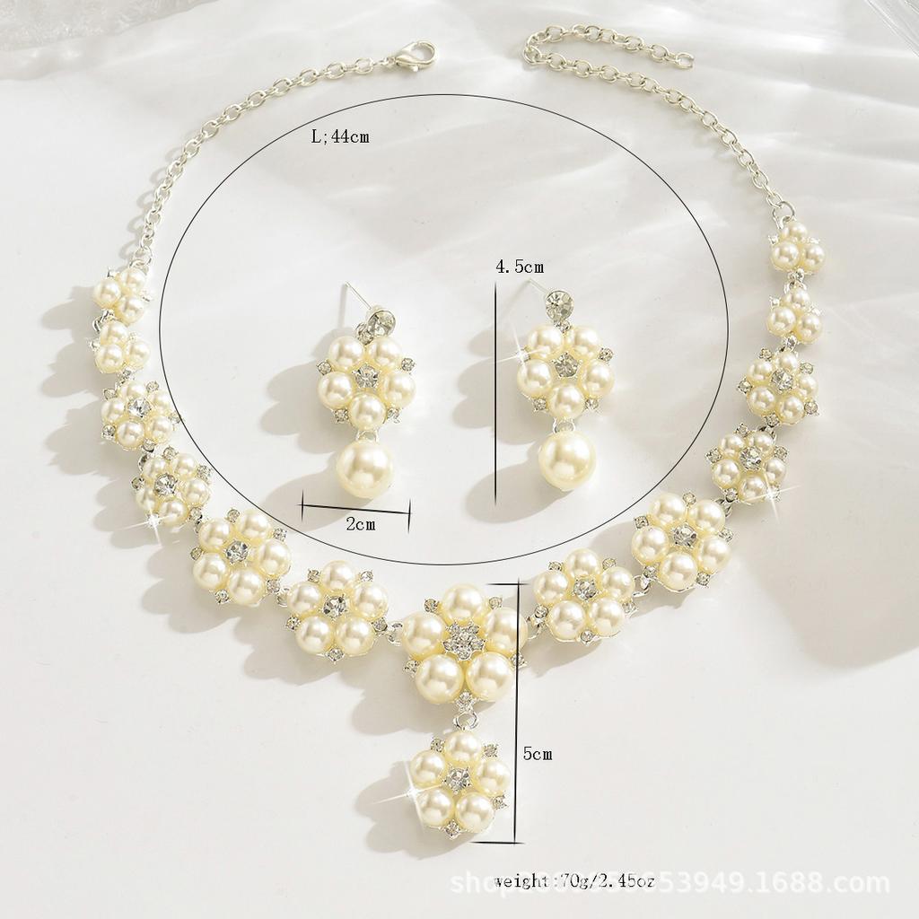 Set Due Pezzi Collana e Orecchini di Perle Elegante Combinazione di Gioielli