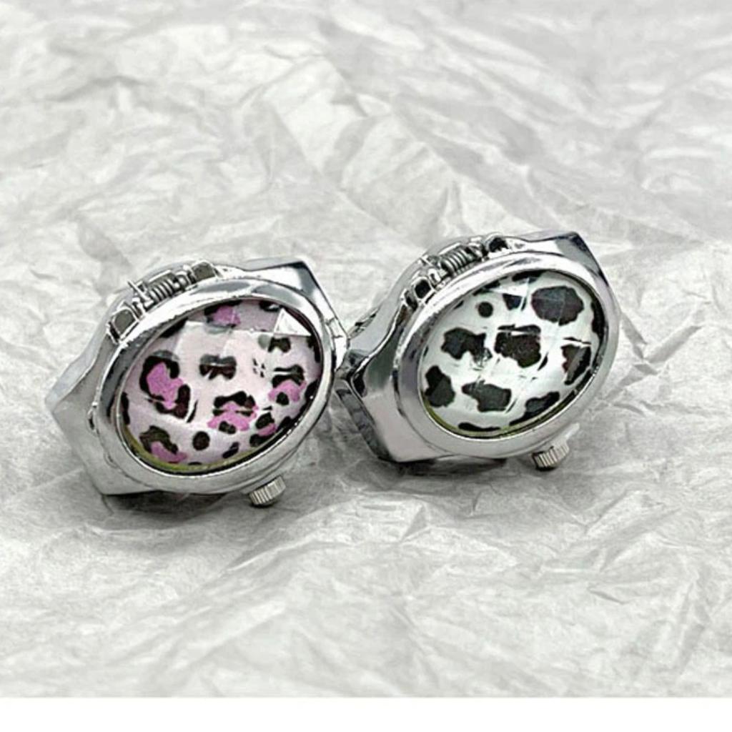 Finger Ring Quartz Watch Charm Opal Inlay Stainless Steel Elastic Band