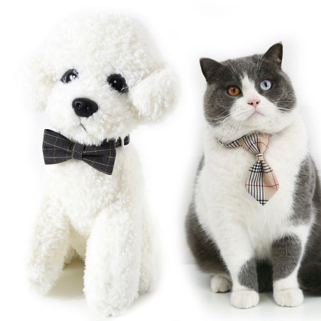 Christmas Pet Collar for Cats Dogs Plaid Bowtie Festival Party Pet Necktie Costume Accessories Breakaway Cat Collar 2PCS