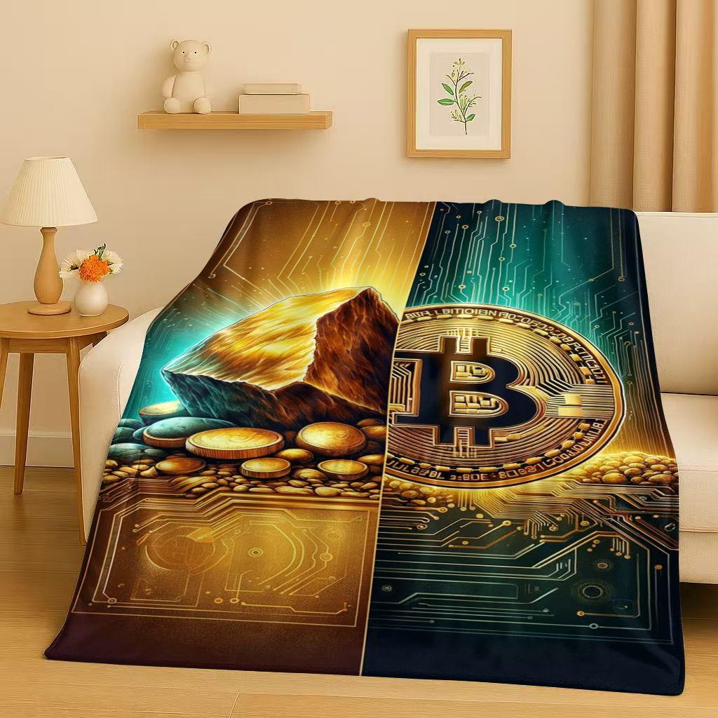 3D Rich BTC Bitcoin Circuit Board Art Cartoon Flannel Blanket,Ultra Soft Warm Plush Throw for Home Bedroom Bed Sofa Cover Kids