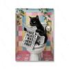 Funny Pink Bathroom Wall Decor Pooping Cat Print Toilet Wall Art Funny Cat Poster Bathroom Home Decoration Canvas Painting