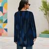 Women Plus Size Round Neck Long Sleeve Dark Blue Printed Loose High Low Hem Shirt