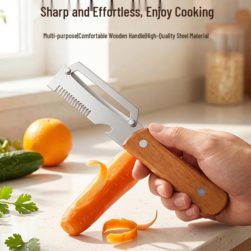 Multifunctional Onion Slicer & Fruit Peeler - Kitchen Tool for Shredding, Peeling, and Grating.