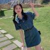 Summer 2024 Chic French Retro Denim Dress: Sweet & Spicy Slim-Fit Short Shirt Dress for Women