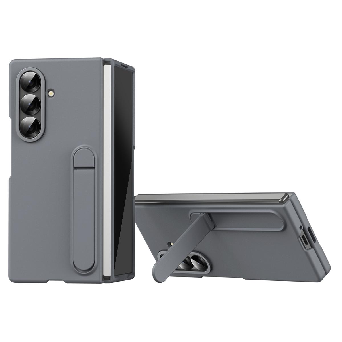 

For Samsung Galaxy Z Fold7 5G Case Kickstand PC Phone Cover with Alloy Lens Ring Grey
