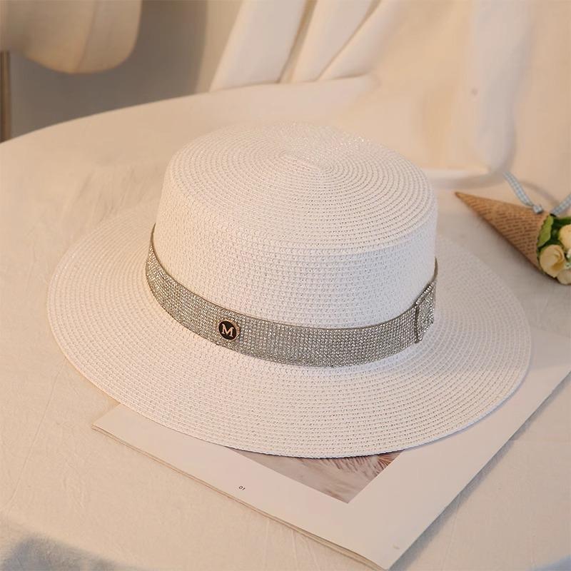 Hepburn Style Women's Summer Versatile Flat-top Jazz M Top Hat Straw Hat British Retro Sunscreen Visor Hat