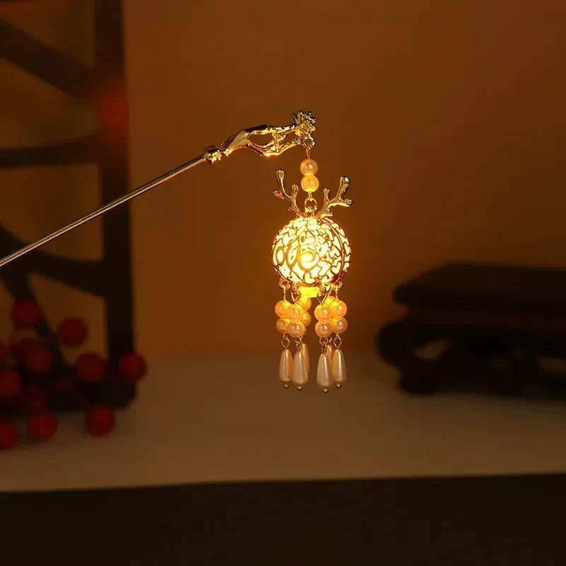 

Светящиеся заколки для волос в китайском стиле для женщин и детей, ретро, металлические, с кисточкой в виде цветка лотоса, шпильки, зажимы, аксессуары для волос