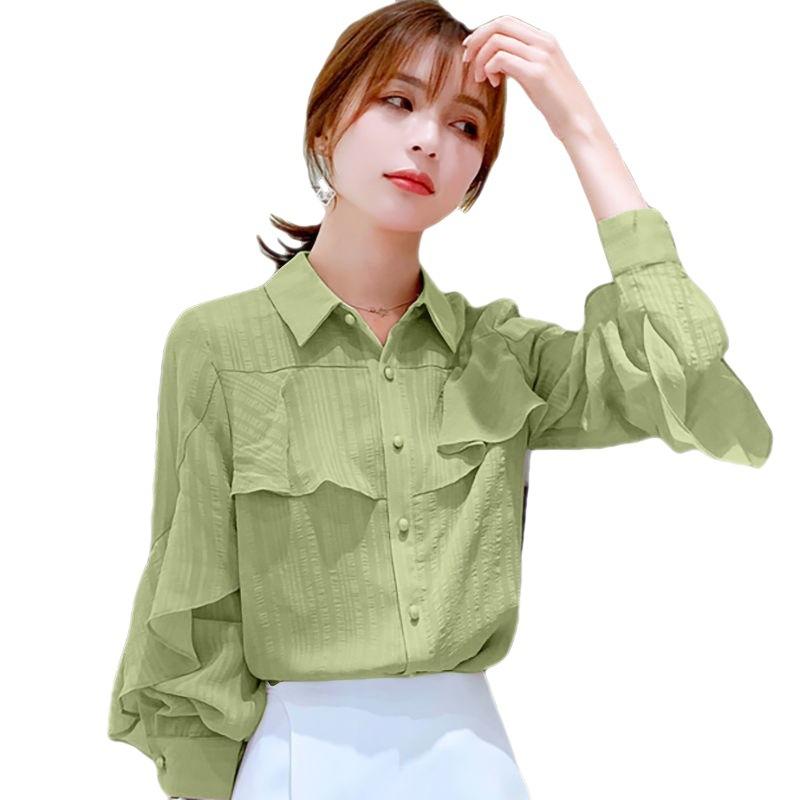 Spring and Summer New Style Chiffon Shirt, Fashionable Long-sleeved Korean Style Loose and Stylish Women's Top