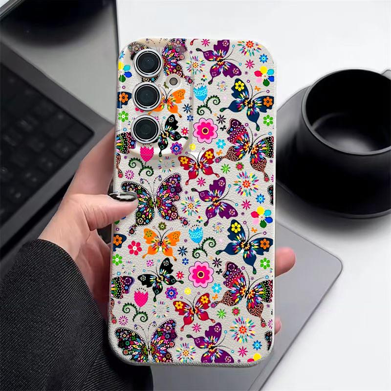 Soft Case For Samsung Galaxy A57 A37 A17 A56 A16 A55 A54 A15 A36 A26 INS Retro Butterfly Pattern Leather Texture TPU Phone Cover
