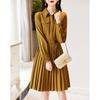 Elegant Pleated Long Sleeve A-Line Midi Dress