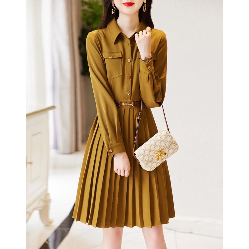 Elegant Pleated Long Sleeve A-Line Midi Dress