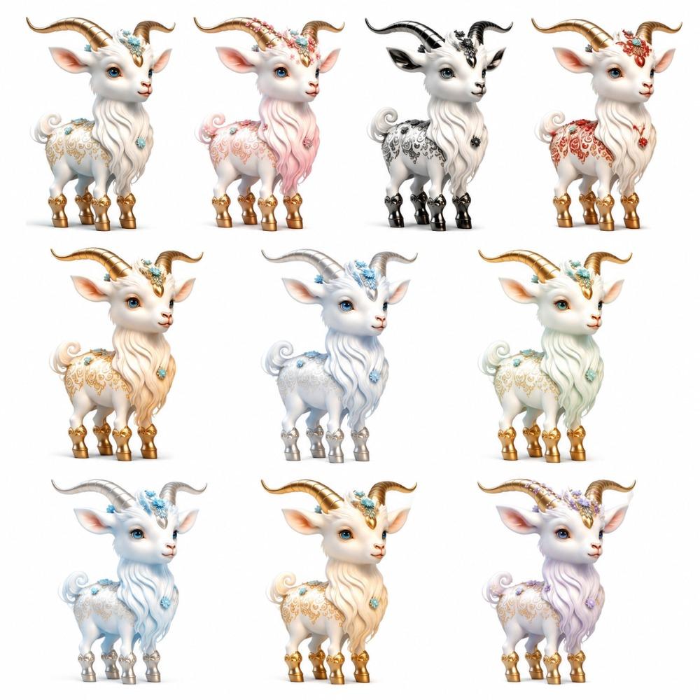 2D Flat Goat Hanging Ornament Set Shining Artificial Rhinestone Animal Hanging Decoration Simulation Acrylic Keychain
