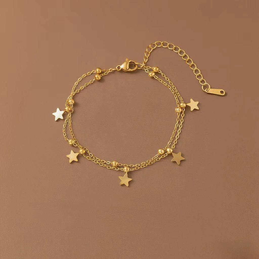 Stainless Steel Simple Star-shaped Bracelet Fashionable Woman Double-layer Bracelet Trendy Gift for Wedding Parties