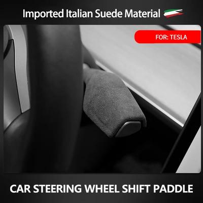 Italienische Premium-Wildleder-Schalthebelschutzabdeckung Für Tesla Model Y Auto Lenkrad Schaltknauf Hebel Schaltwippe Abdeckung Zubehör