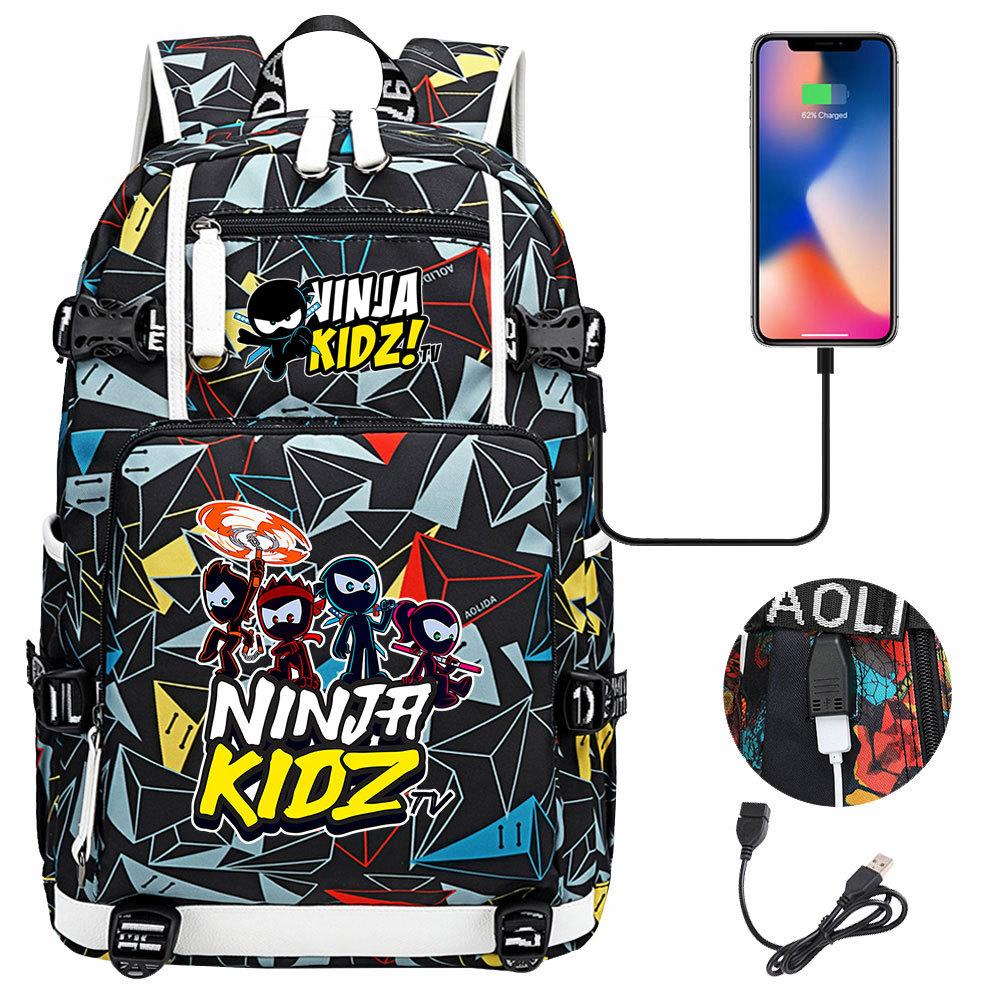Print Kids Backpack with USB Charging Port, Teenagers School Bookbag, Lightweight Travel Daypack with Headphone Jack Anti-Theft Design