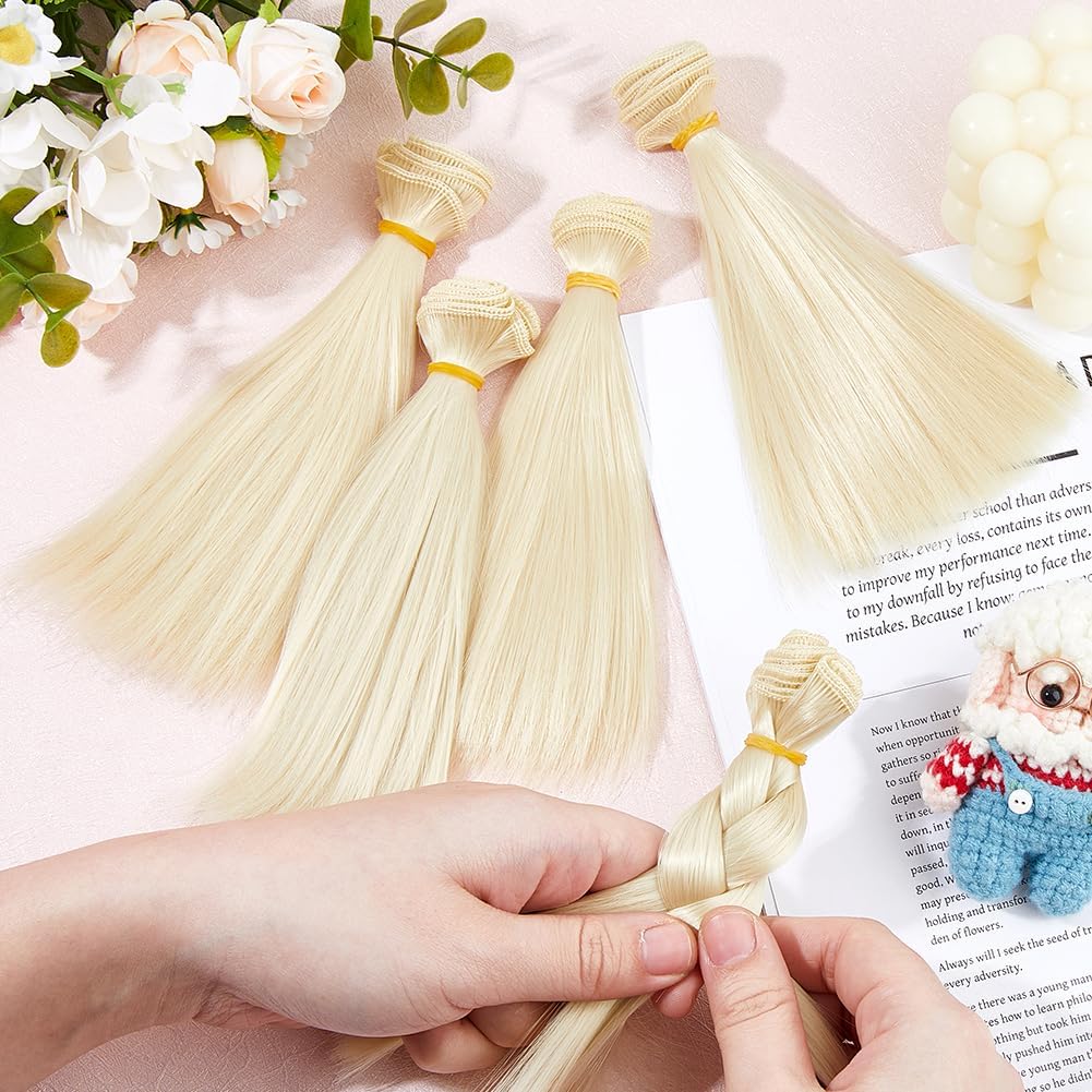 DICOSMETIC 5 Adet Bebek Peruğu Bebek Saçı 15.5cm Düz Kısa Bebek Saçı Yüksek Sıcaklık Fiber Bebek Saçı Atkıları Bebek Yapım Kitleri Bebek Saç Uzantıları Buğday