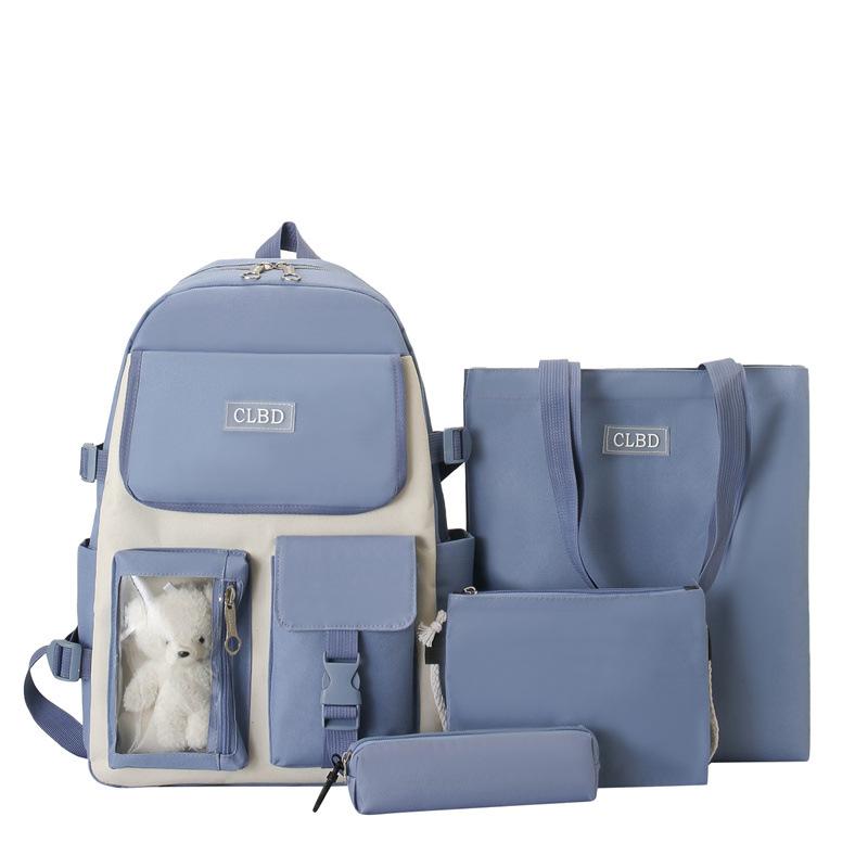 Four-piece Student Schoolbag Korean Version, Lightweight Tutoring Backpack, Fresh, Sweet, Simple and Large-capacity Canvas Bag